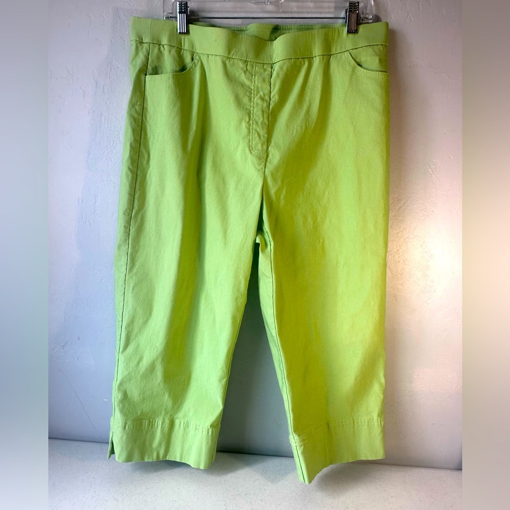 Alfred Dunner Cropped Pants Women 14 Green Elastic Waist High-Rise Classic